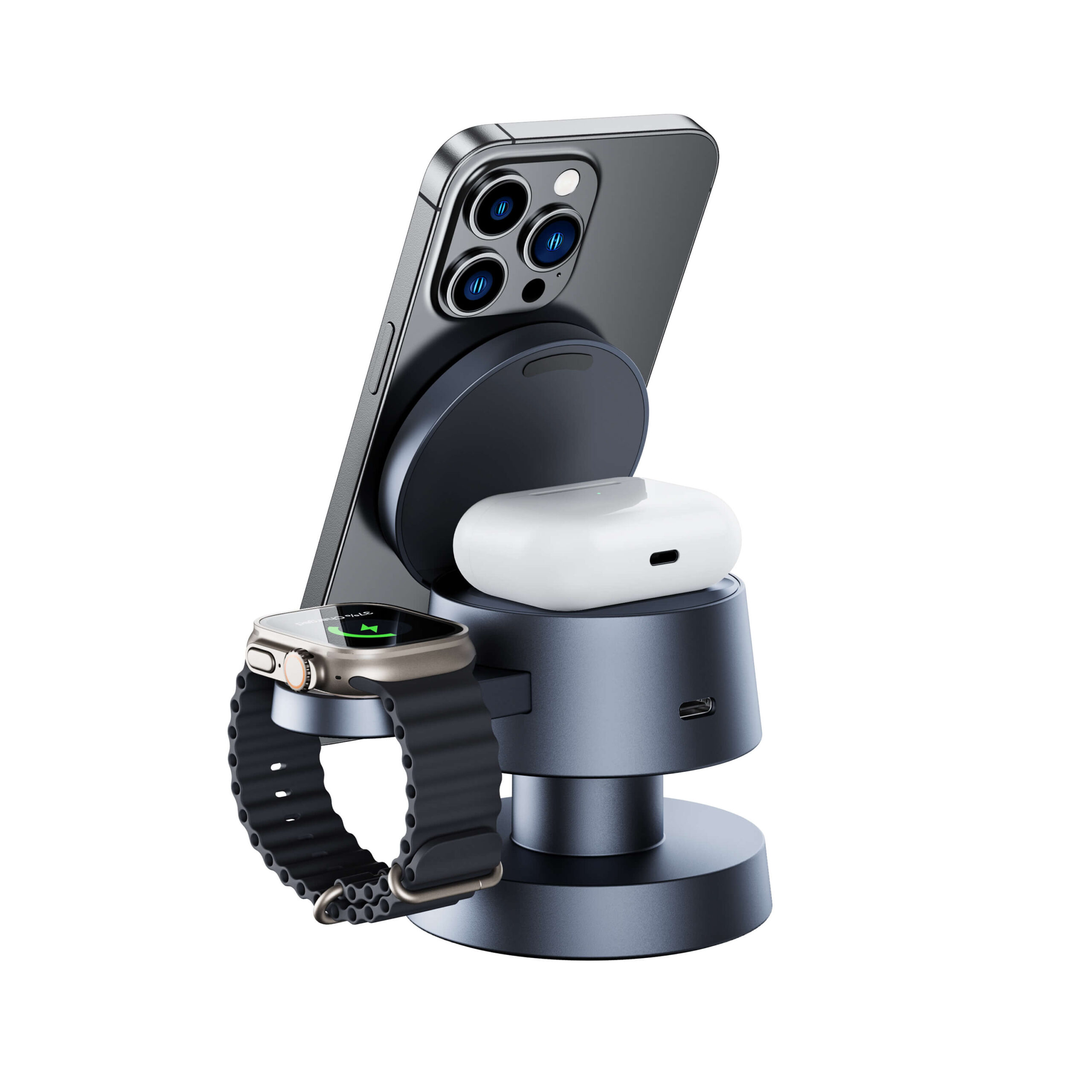 Incarcator Wireless 3 în 1 Magnetic cu Suport Pliabil pentru Telefon, Ceas și Casti - 15W - imagine 3